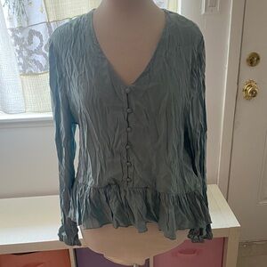 Glam peplum Textured Teal Button Blouse